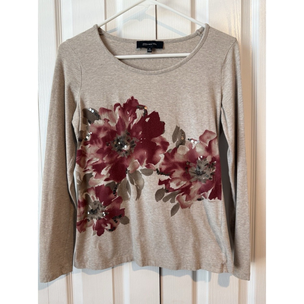 Jones New York Floral Sequin‎ Long Sleeve Top
